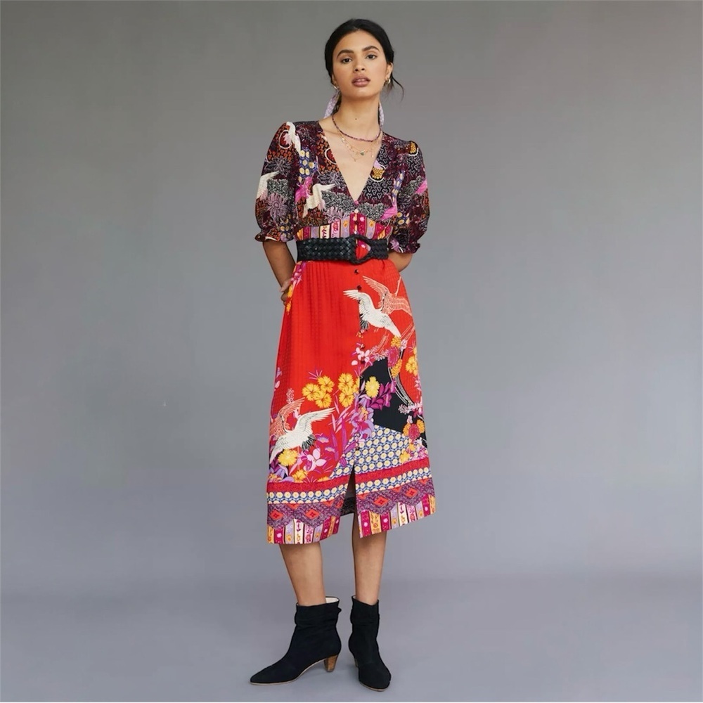 Anthropologie Puff-Sleeved Midi Dress Size 6